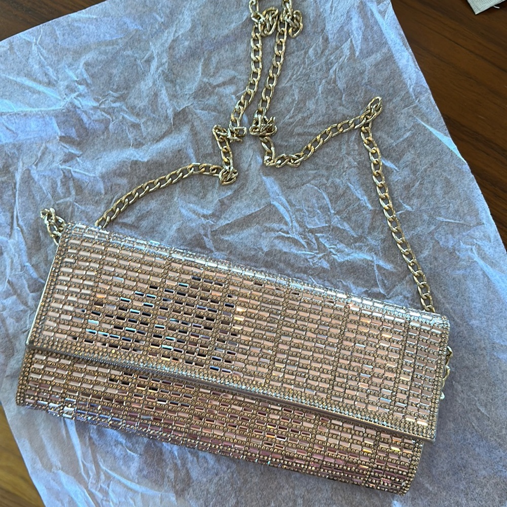 Beaded Rose Gold clutch with removable strap